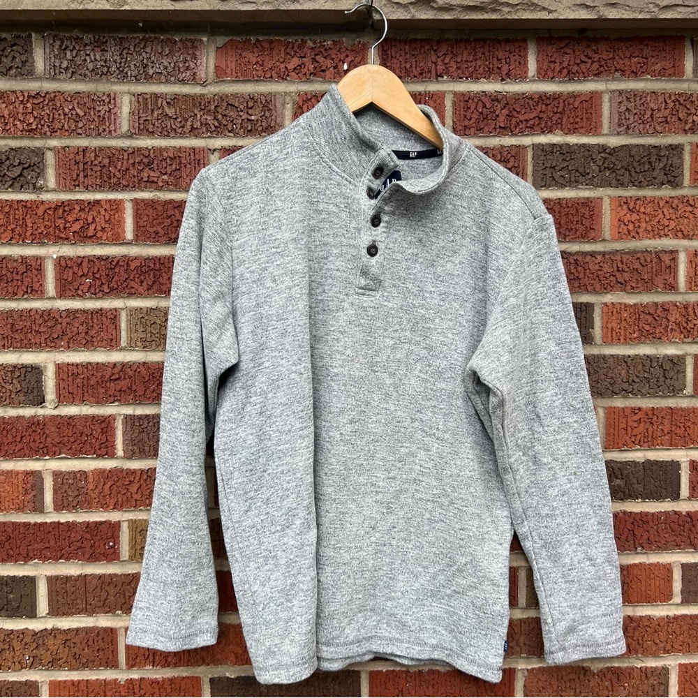 Gap Gray Heathered 1/4 Button Pullover Sweater - image 2
